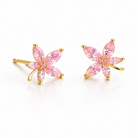 Pink Crystal Flower Stud Earrings