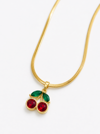 Cherry Charm Pendant Necklace  Gold Tone Anti Tarnish