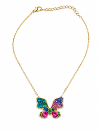 Butterfly Pendant Necklace Gold Tone Anti Tarnish