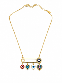 Evil Eye Safety Pin Charm Necklace