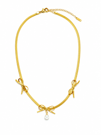 Elegant Gold Bow Pearl Necklace Anti Tarnish