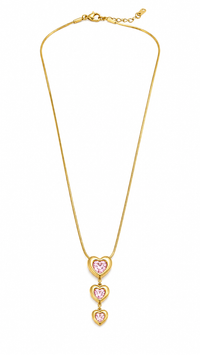 Triple Heart Pink Stone Necklace Anti Tarnish