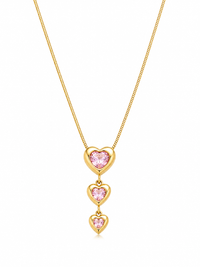 Triple Heart Pink Stone Necklace Anti Tarnish