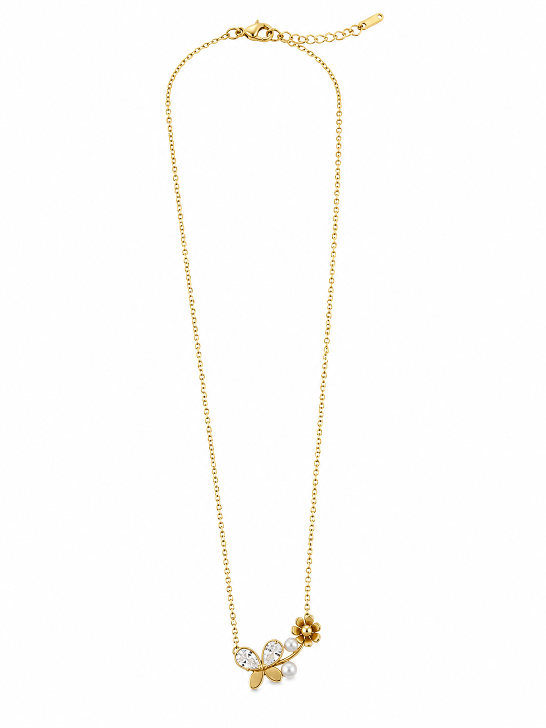 Floral Butterfly Drop Necklace