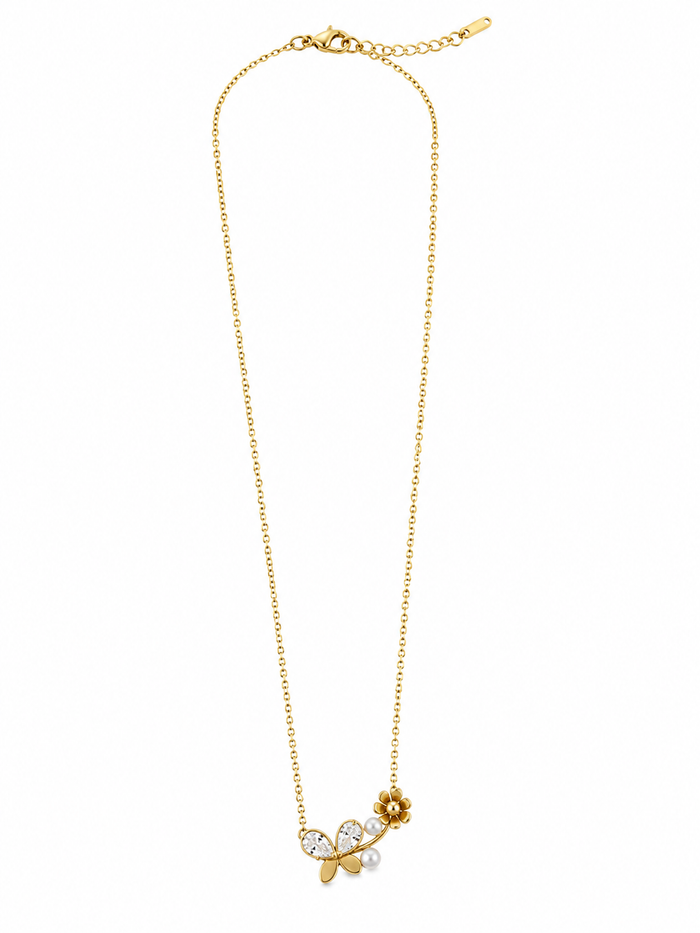Floral Butterfly Drop Necklace