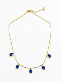 Sapphire Blue Teardrop Charm Necklace Anti Tarnish