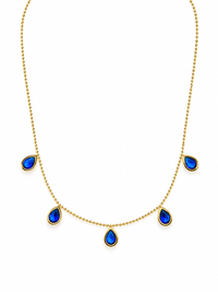 Sapphire Blue Teardrop Charm Necklace Anti Tarnish