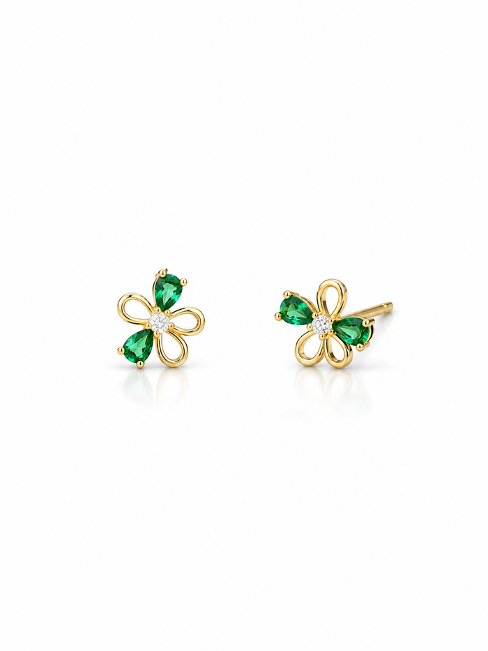 Emerald Floral Stud Earrings