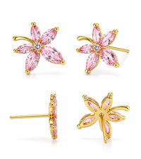 Pink Crystal Flower Stud Earrings